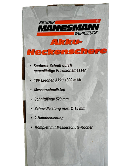 Brüder Mannesmann Akku Heckenschere M17787 18V 52cm Gartenschere Profi