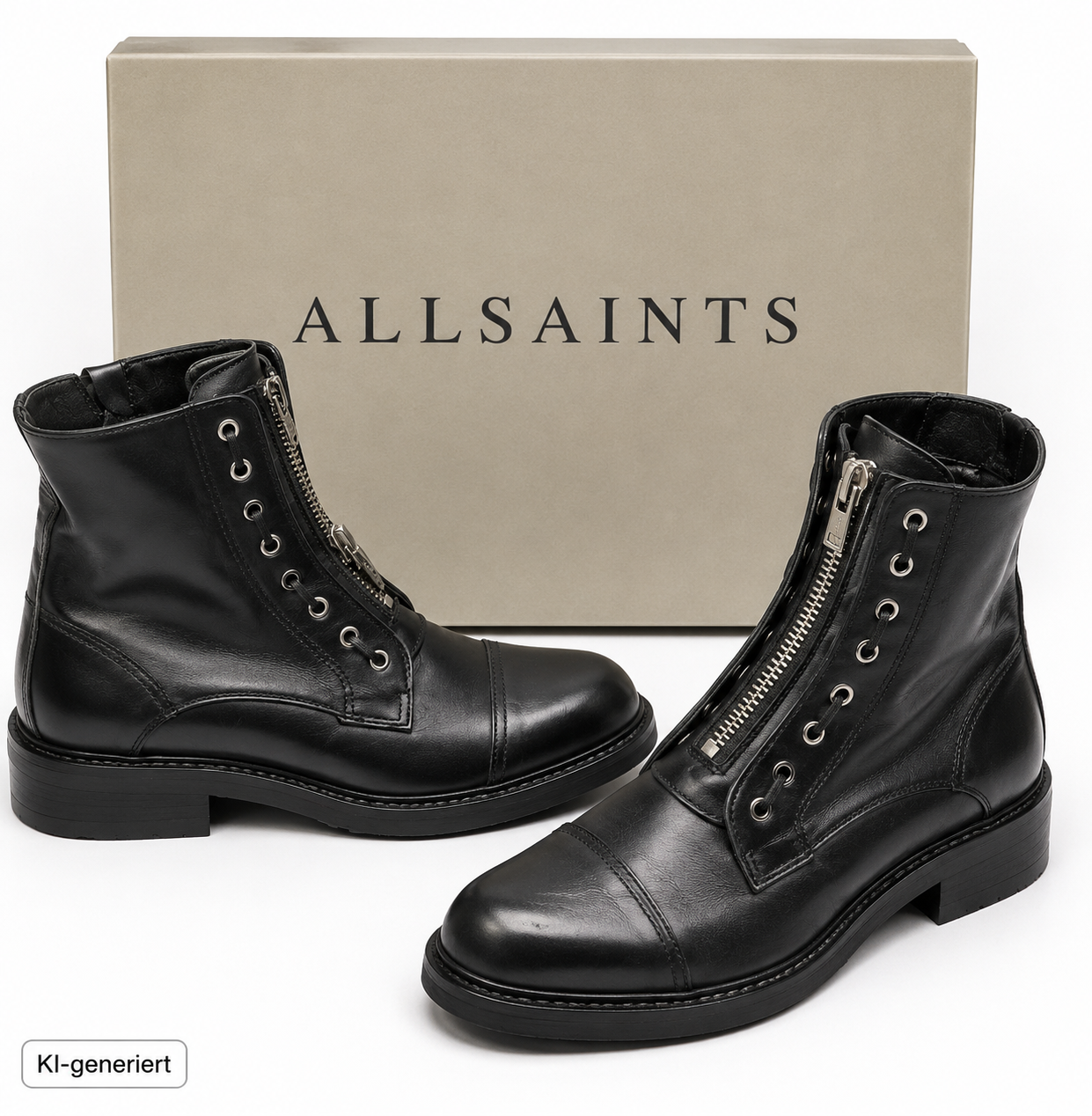 AllSaints Ariel Zip Boots Damen Leder Schwarz Gr. 38 Stiefeletten Biker Boots G1