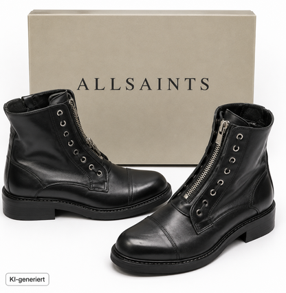 AllSaints Ariel Zip Boots Damen Leder Schwarz Gr. 38 Stiefeletten Biker Boots G1