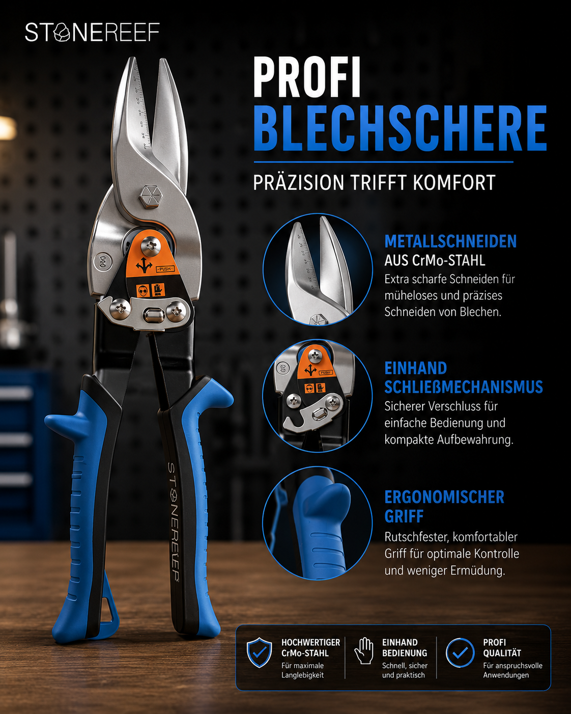 Blechschere gerader Schnitt Millimeterskala Metallschere Blechschneider