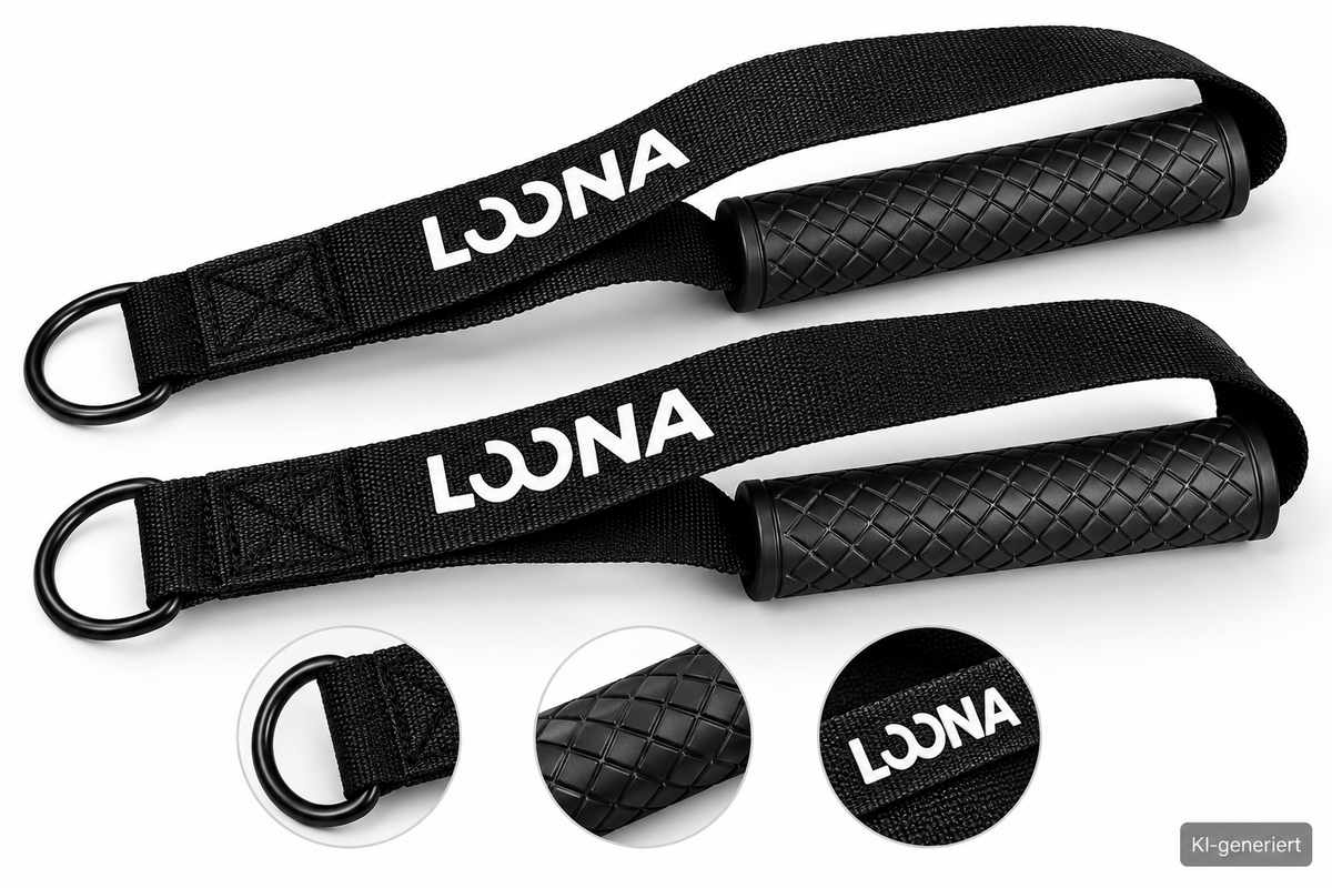 LOONA 2x Kabelzug Griffe Fitnessgriffe Zuggriffe D-Ring Krafttraining Schwarz E2