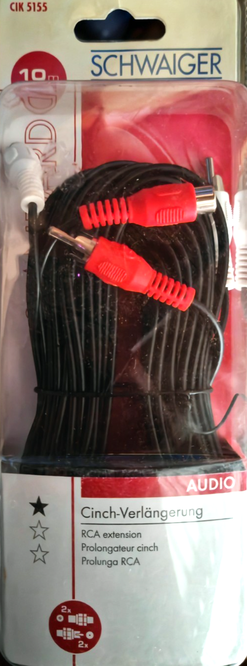 Schwaiger CIK 5155 Cinch Verlängerung 10m RCA Audiokabel Stereo Kabel HiFi