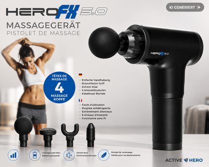 Hero FX 3.0 Massage Gun Massagepistole Muskelmassagegerät 4 Köpfe F4