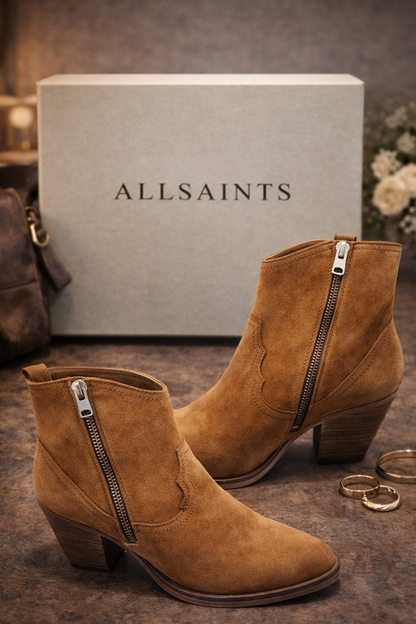 AllSaints Rolene Stiefeletten Damen – Wildleder Braun Gr. 39