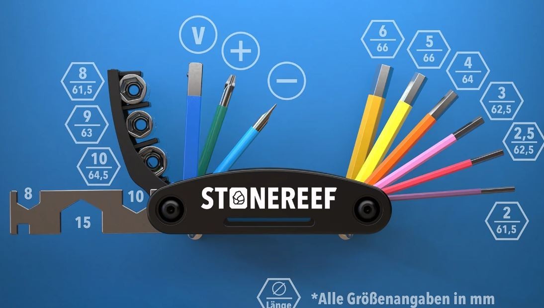 STONE REEF Fahrrad Multitool 16 in 1 CRV Werkzeug Reparaturset MTB E-Bike A8