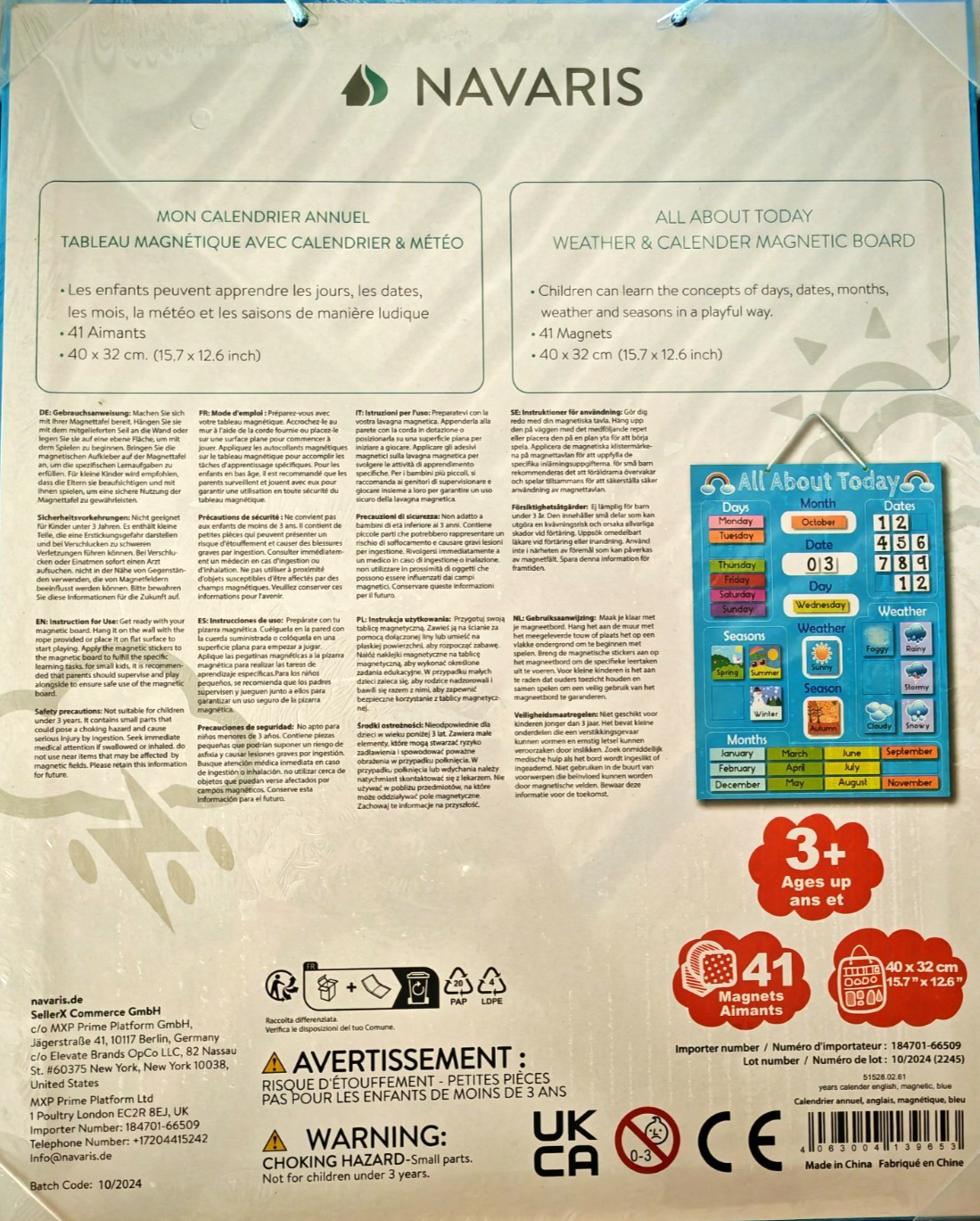 Navaris Magnetischer Kinderkalender All About Today Lernkalender Magnettafel D9