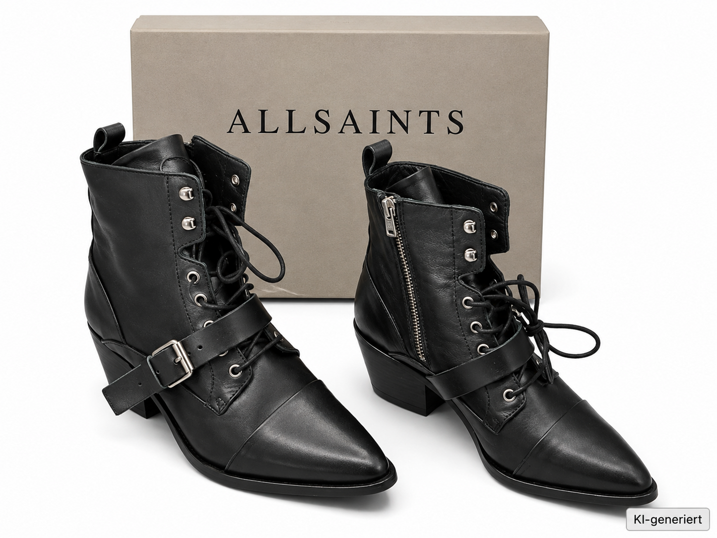 AllSaints Katy Damen Stiefeletten Leder Schwarz Boots Schnürstiefel Gr. 37 G1