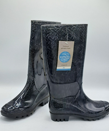 Sorbetto Accessori Gummistiefel, Stivale Joy, Schwarz mit Herzen, Größe 36