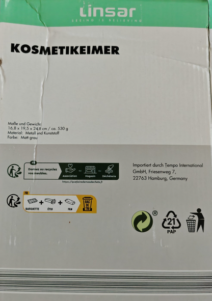 Linsar Kosmetikeimer 3L Grau Tretmülleimer Soft Close Absenkautomatik Bad WC HA6