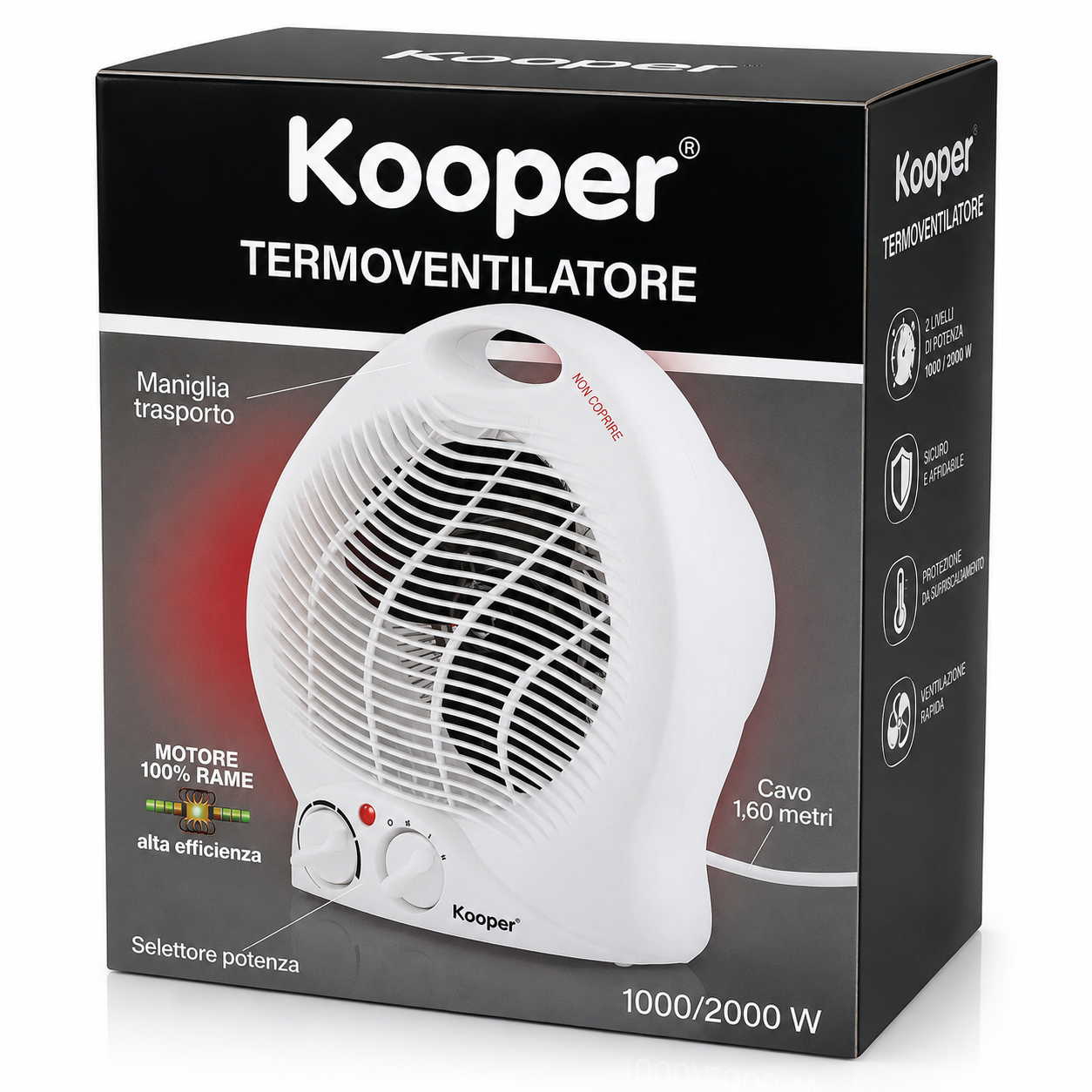 Kooper Heizlüfter 2000W Elektroheizer Thermostat 2 Heizstufen 1000/2000W  HA28