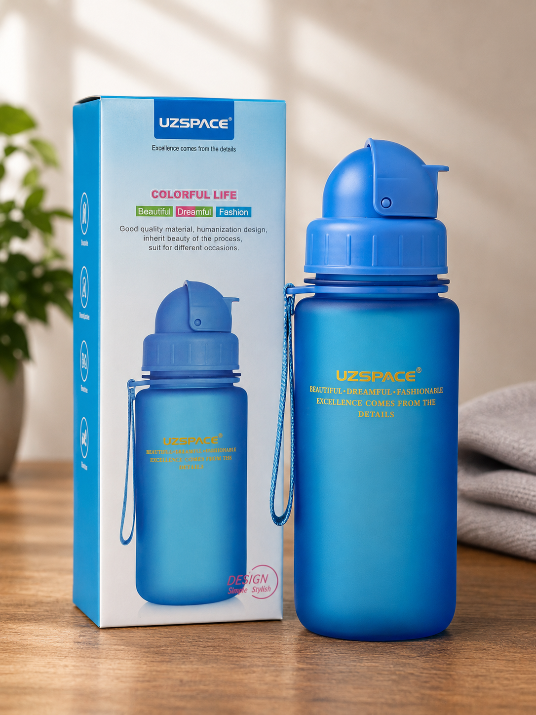 UZSPACE Trinkflasche 400 ml Blau Sportflasche Wasserflasche BPA-frei B3