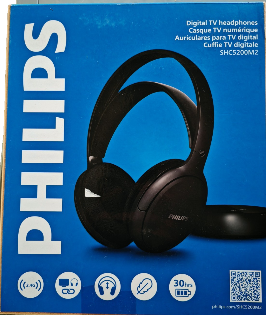Philips SHC5200M2 TV Kopfhörer kabellos 30h Akku 30m Reichweite Schwarz A-09