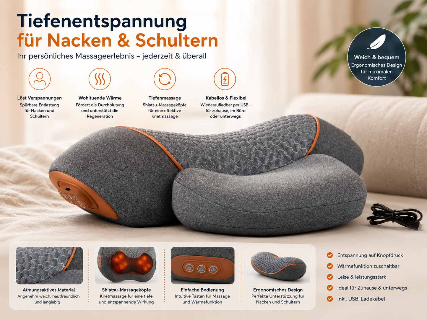 Zentira 3in1 Nackenmassagegerät Rückenmassage Wärme Massagekissen Elektrisch HA3