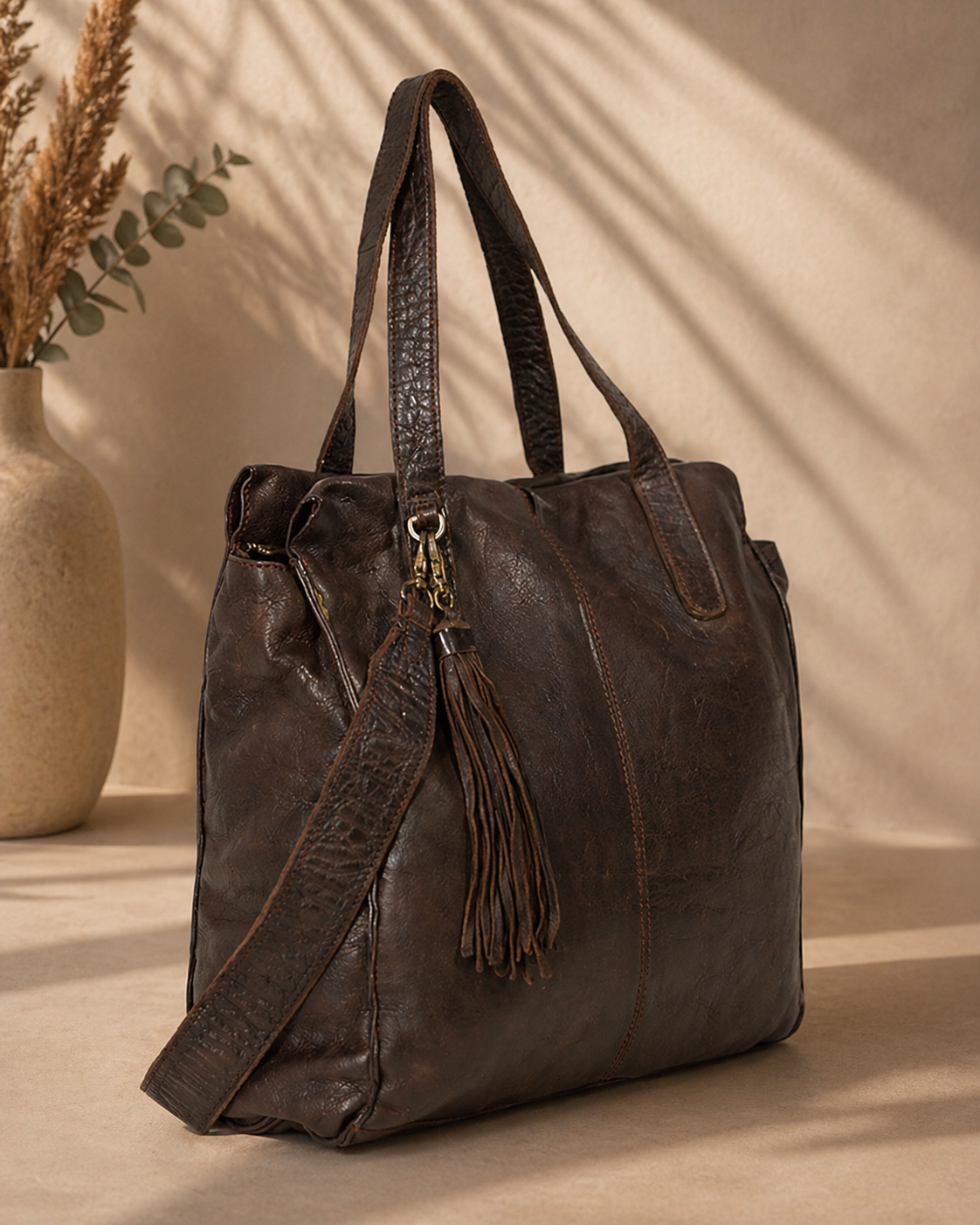 Desiderius CALADIA Basic Umhängetasche Braun Echtleder Damen Tasche