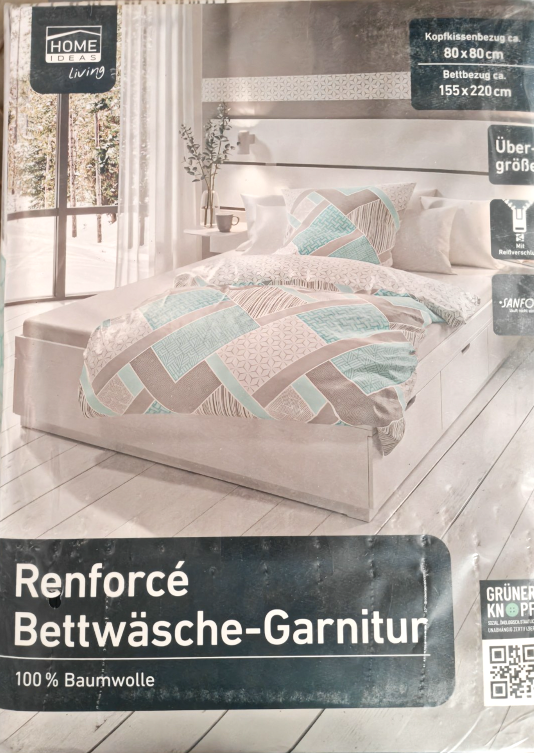 HOME IDEAS Renforcé Bettwäsche 155x220 80x80 cm Baumwolle Mint Beige Groß E5