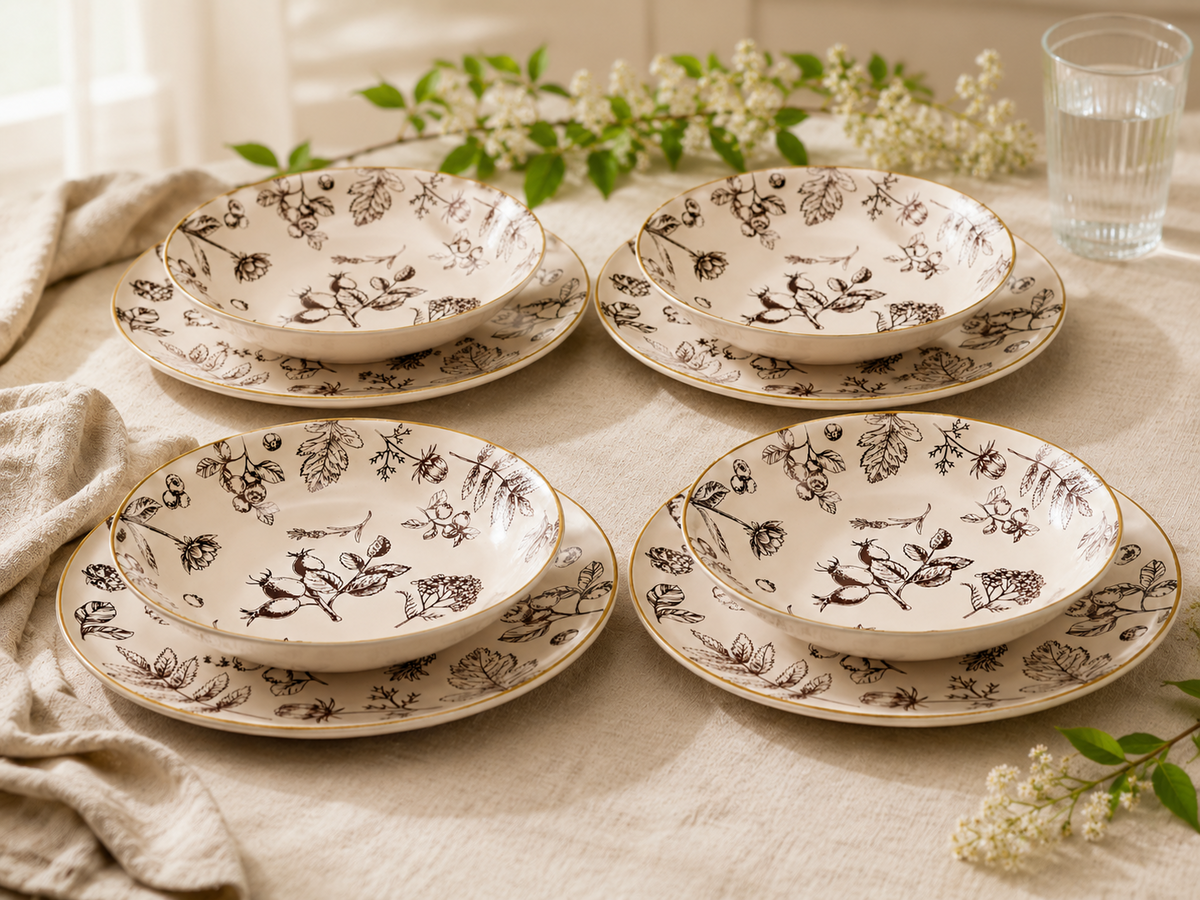Weltbild Rubin Garten Tafelservice 8tlg Porzellan Teller Set Braun Beige HA17