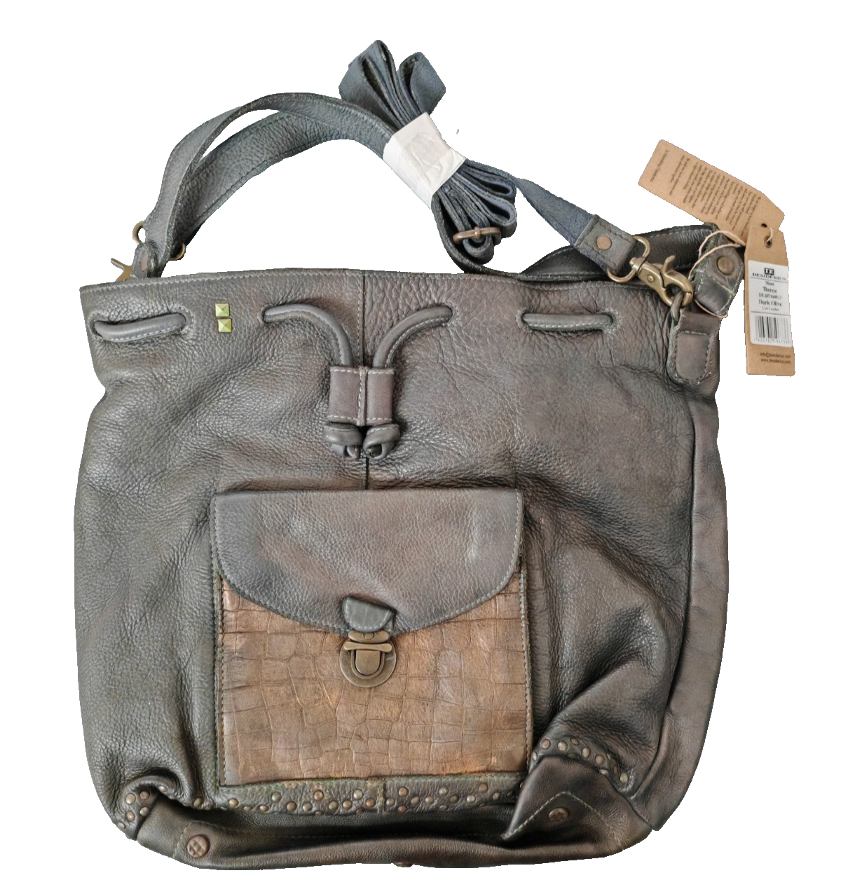 Desiderius Therese Damen Ledertasche Dark Olive Echtleder Schultertasche H2