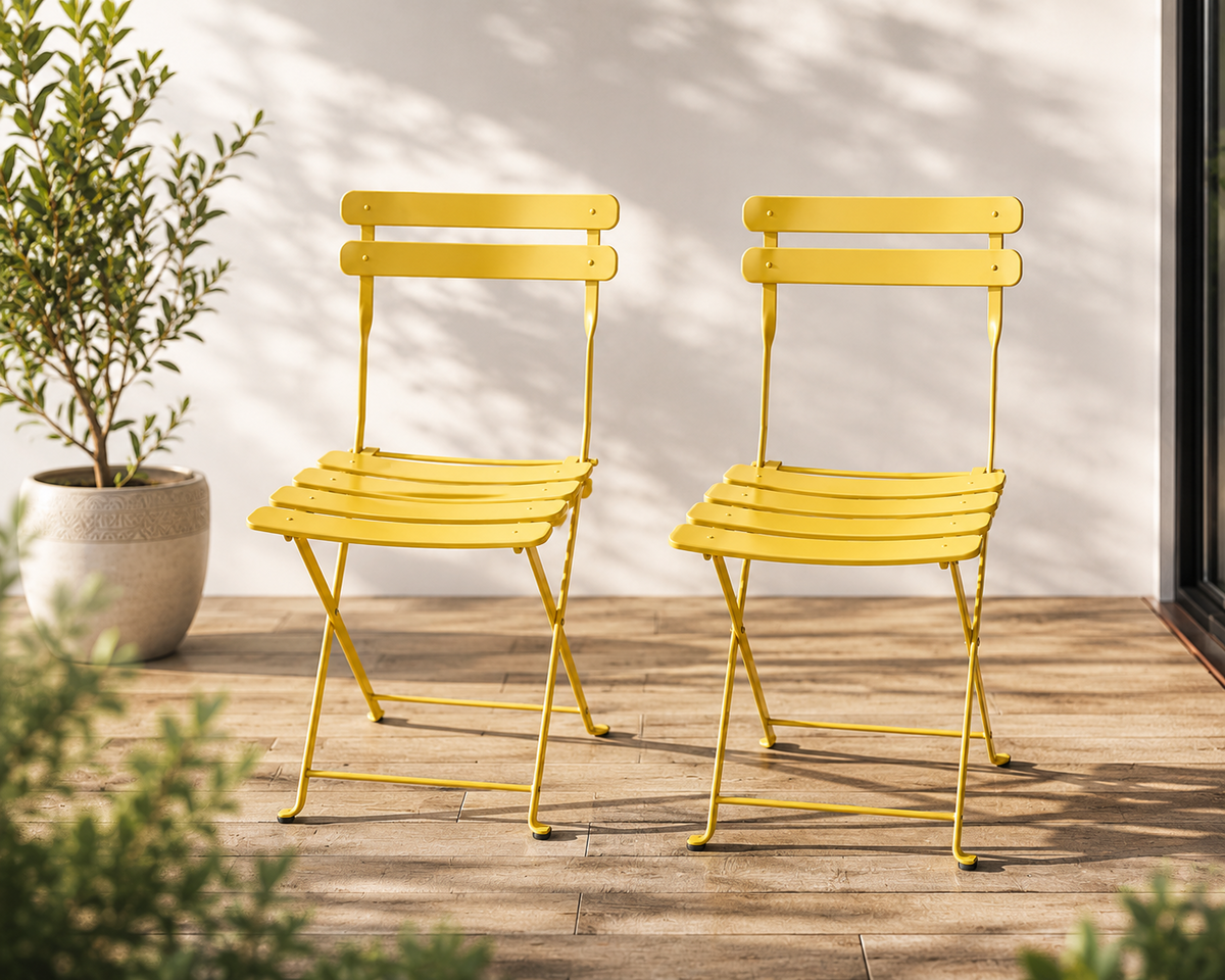 Mano Gartenstuhl 2er Set Metall Gelb Terrasse Balkon Outdoor Stühle HA6