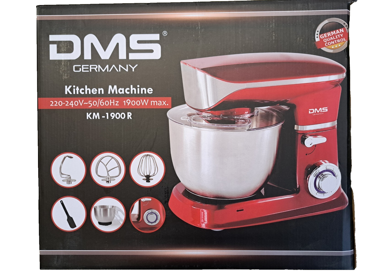 DMS KM-1900R Küchenmaschine 1900W 6L Rot Rühren Kneten