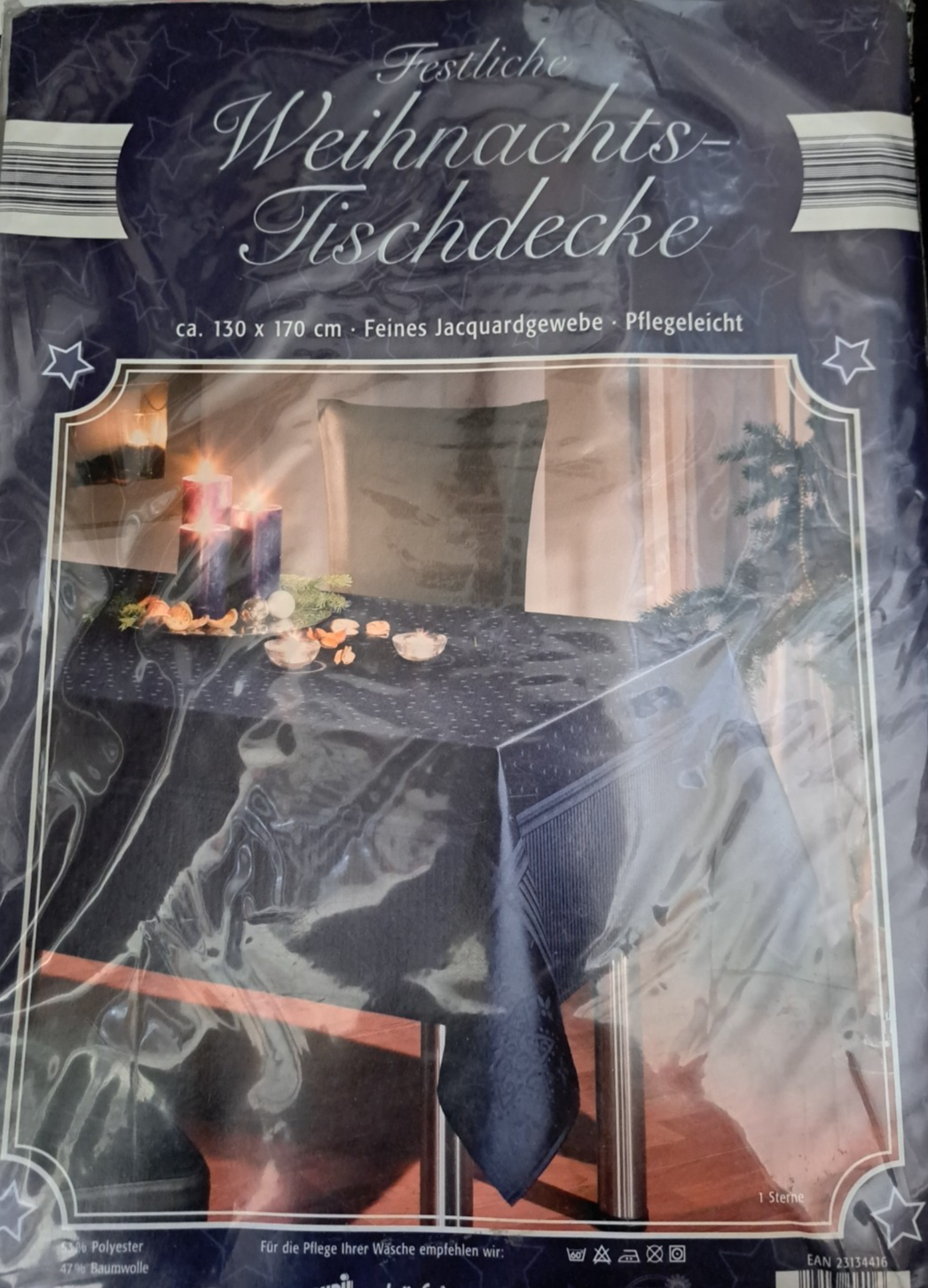Weihnachts Tischdecke 130x170 cm Dunkelblau Jacquard Sterne Festlich E4