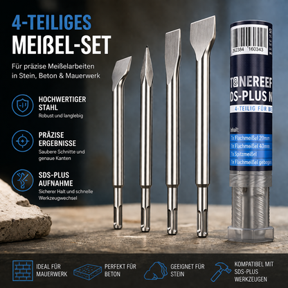 SDS Plus Meißel Set 4tlg Fliesenmeißel Flach Spitz Bohrhammer Set
