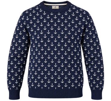 Strandfein Menswear Herren Pullover Gr. L Blau Anker Rundhals Strick Langarm