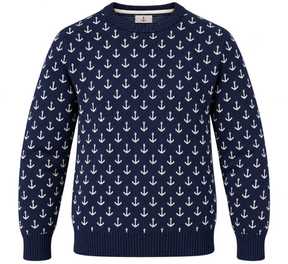 Strandfein Menswear Herren Pullover Gr. L Blau Anker Rundhals Strick Langarm