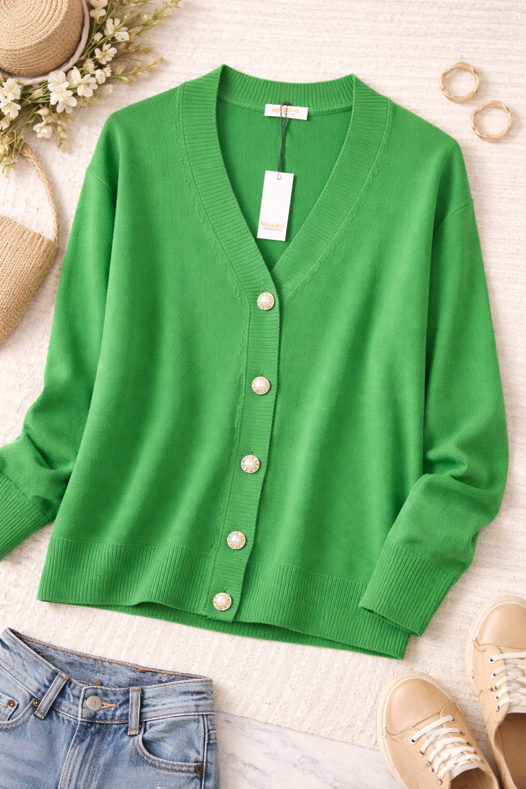 Souls by Eywasouls Damen Cardigan Gr. 38 Grün Strickjacke V-Ausschnitt Knöpfe D1