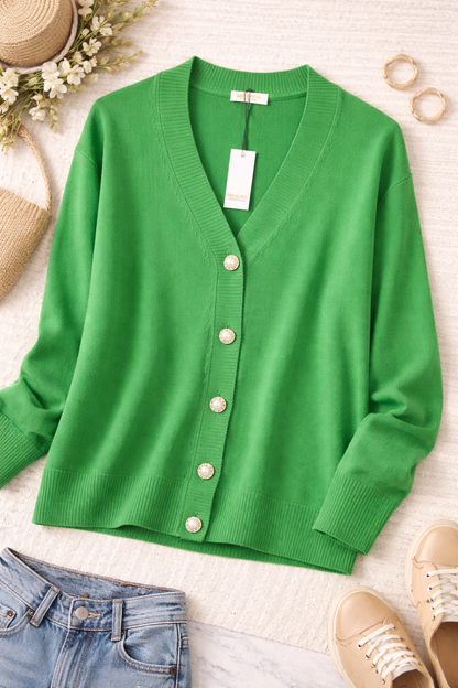 Souls by Eywasouls Damen Cardigan Gr. 38 Grün Strickjacke V-Ausschnitt Knöpfe D1