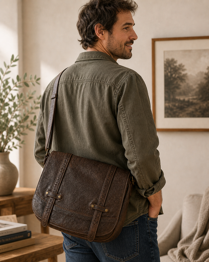 DESIDERIUS Basic Kajetan Herren Umhängetasche Dark Brown Rindsleder Echtleder H2