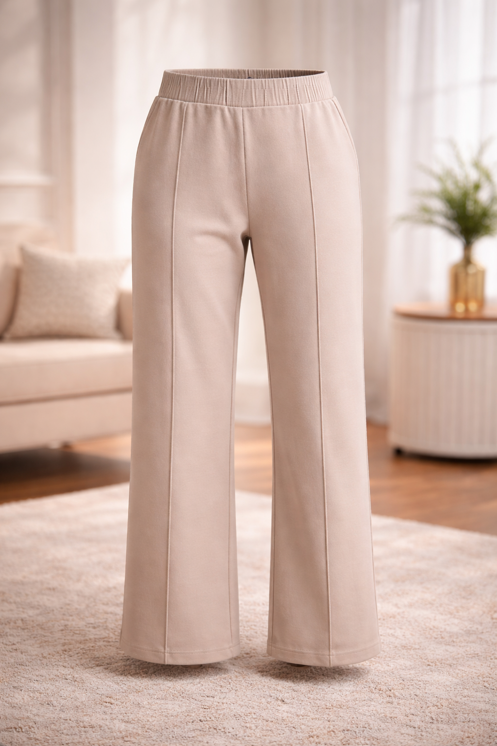 Lyla Damen Loungehose Gr. 42 Creme 7/8 Länge Jersey bequem