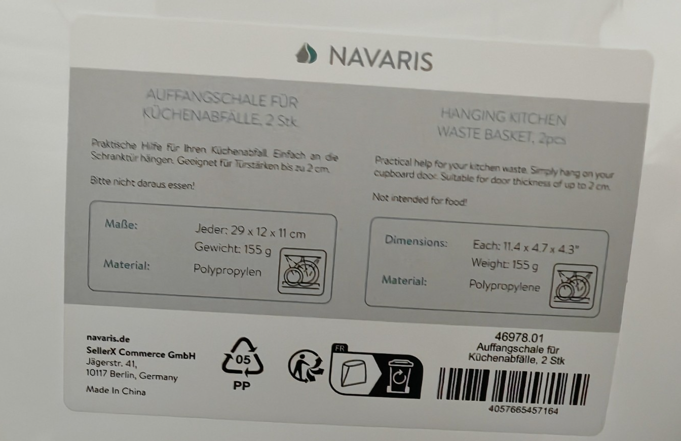 Navaris Auffangschale Küchenabfälle 2er Set Bio Mülleimer Abfallbehälter B6