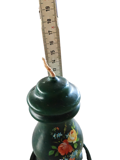 Vintage Schmuckkerze Grün Blumenmotiv Formkerze mit Kerzenteller ca. 14 cm B8