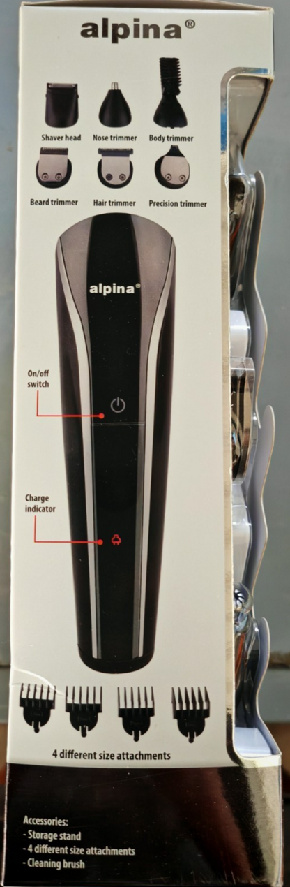 alpina 6in1 Grooming Set Haarschneider Barttrimmer Rasierer 3W Akku Schwarz C-02