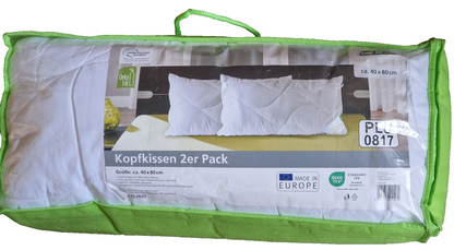 Sleep and Dream Kopfkissen 40x80 cm 2er Set Oeko-Fill Waschbar Weiß HA25