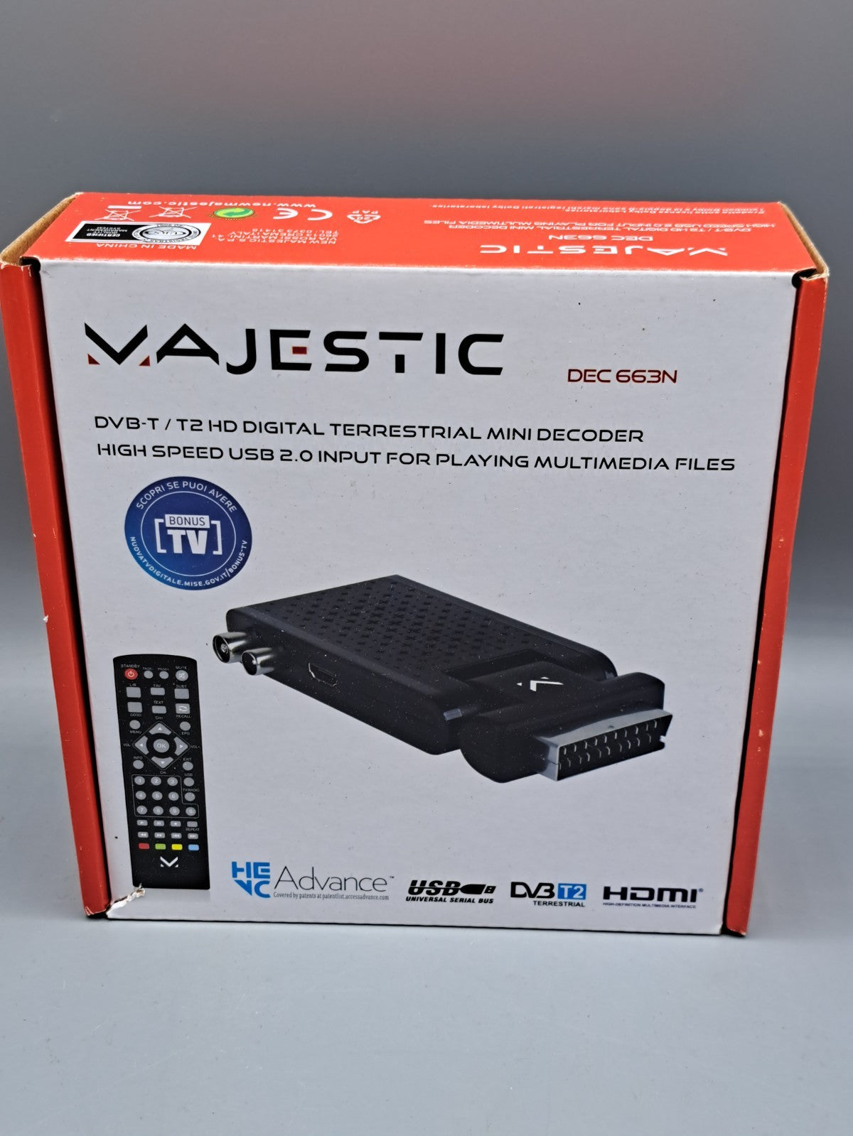 Majestic DEC663N DVB-T2 HD Receiver Mini Decoder Scart Digital TV Tuner HD A6
