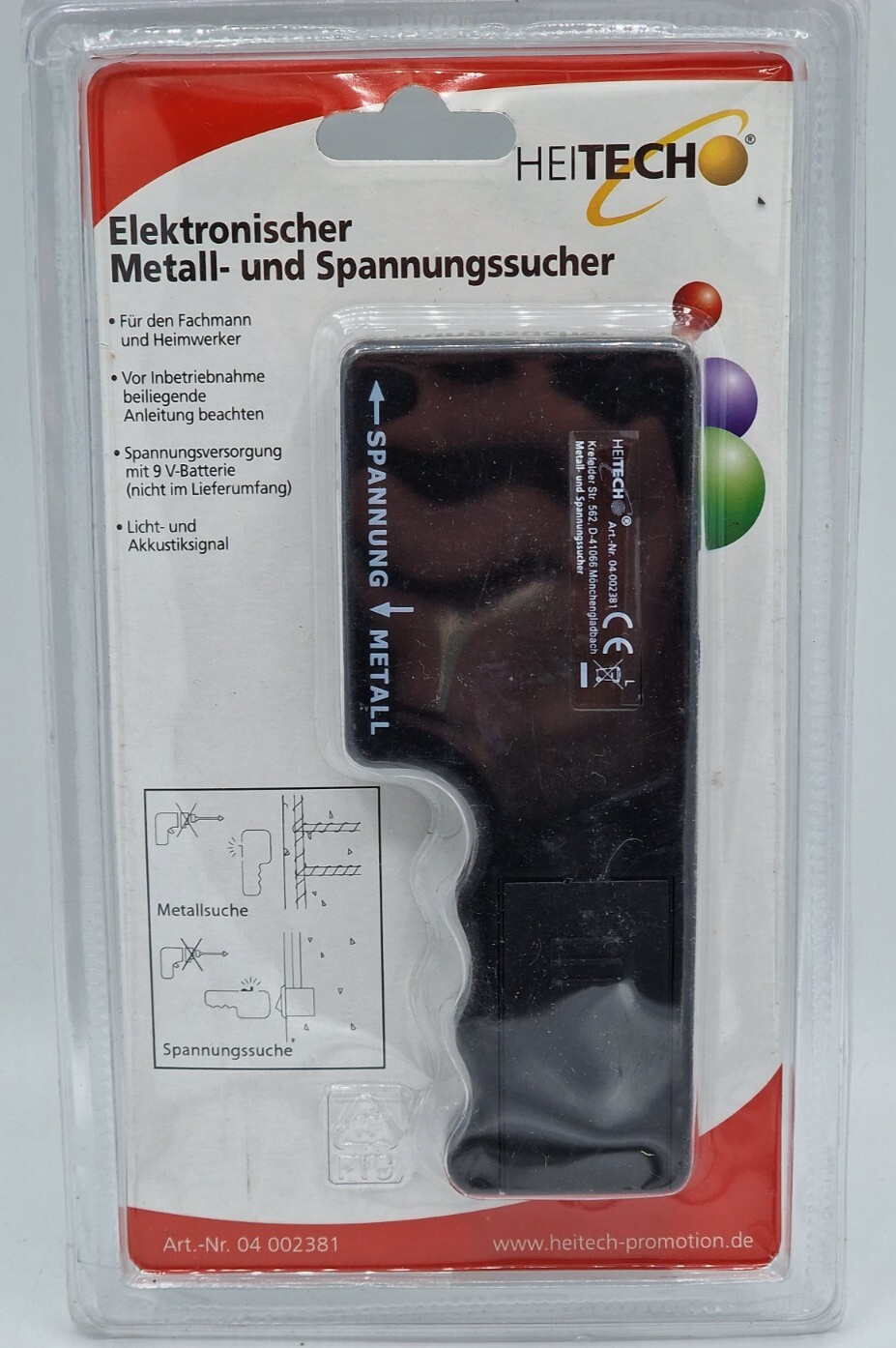 HeiTech Metall- & Spannungssucher Leiterdetektor Stromdetektor Kabelsuchgerät A2