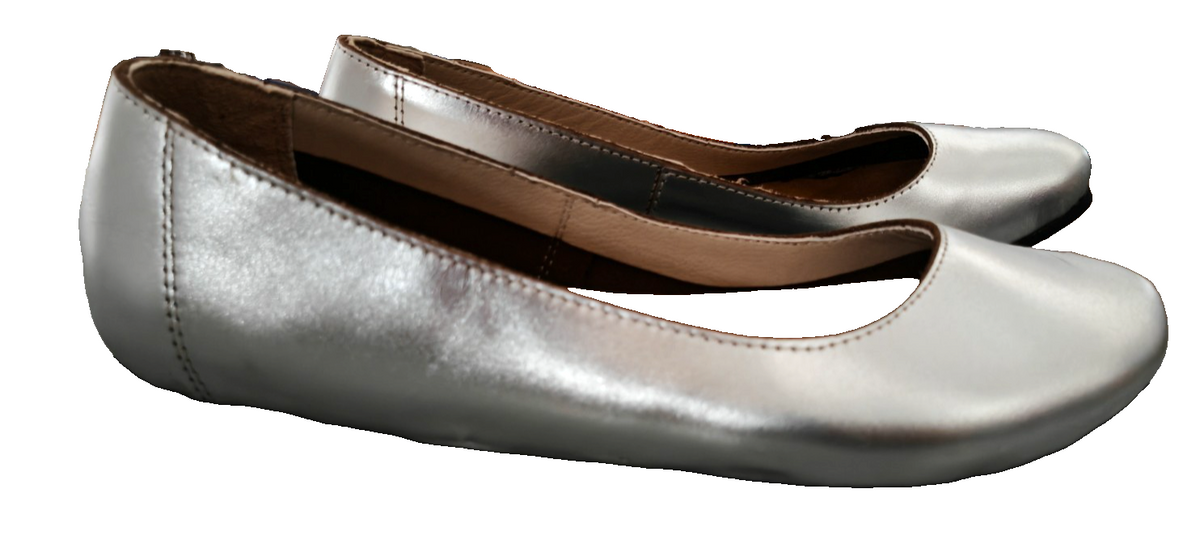 Comfortfüße Damen Ballerinas Gr. 40 Silber Echtleder Korksohle Leder Schuhe G2