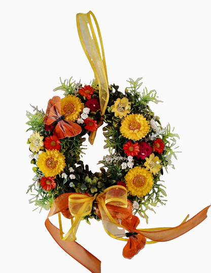 Osterkranz Türkranz mit 2 Hasen Orange Gelb Frühlingskranz Blumenkranz C3