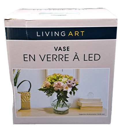 LIVING ART LED Glasvase 18cm Timer Dekovase Beleuchtet Glas Deko HA33