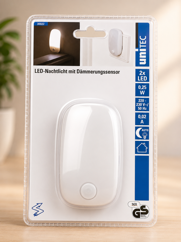 Unitec LED Nachtlicht mit Dämmerungssensor Steckdosenlicht Orientierungslicht A8