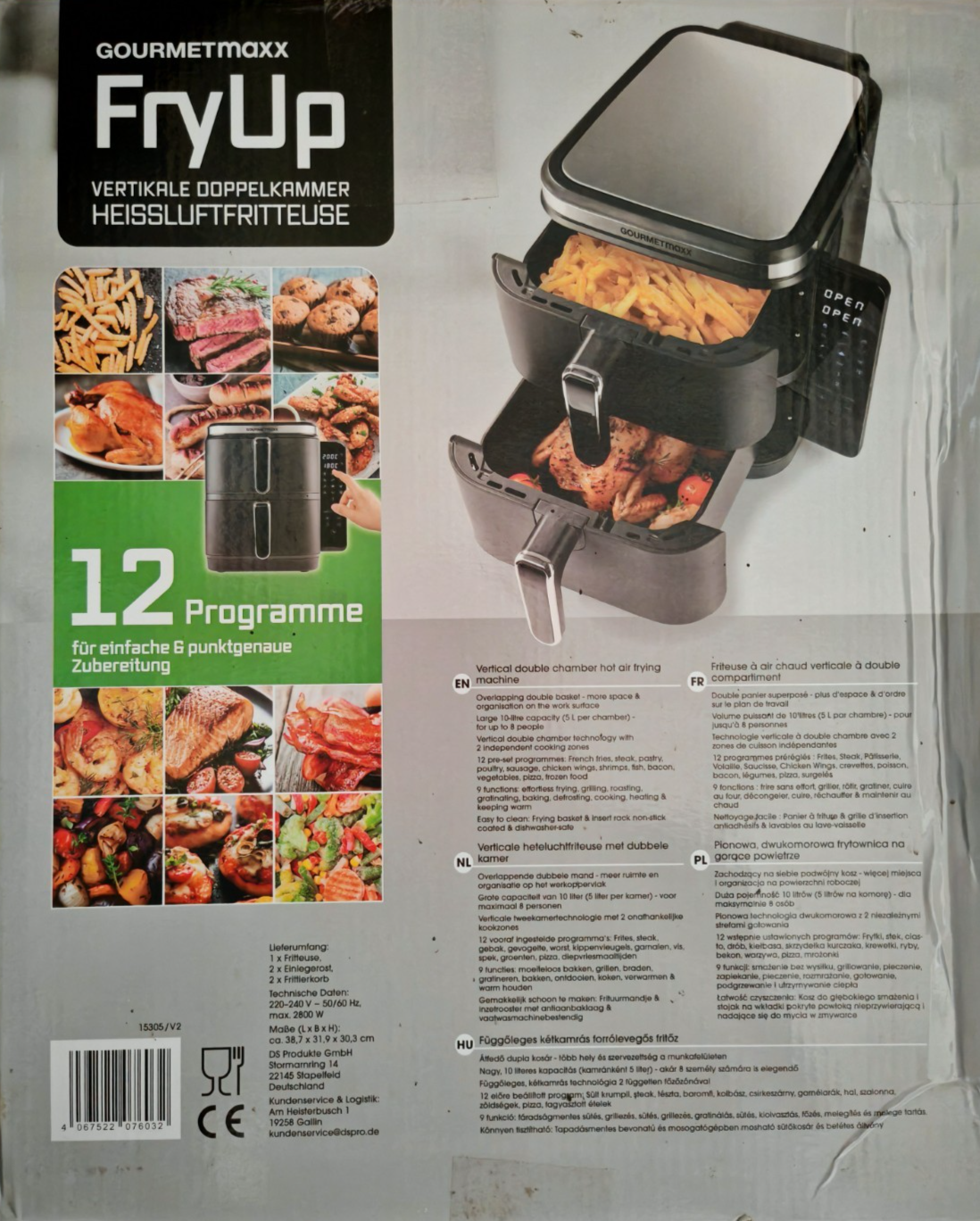 GOURMETmaxx FryUp Heißluftfritteuse 10L Doppelkammer Airfryer Touchdisplay HA22G