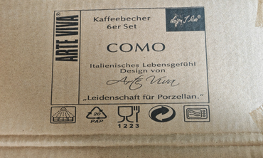 Arte VIVA "Como" Italienisches Kaffeebecher 6er Set, Tassen, Kaffee, Porzellan