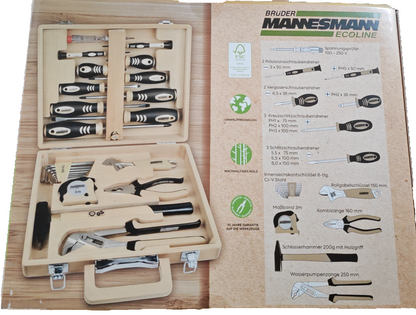 Brüder Mannesmann Werkzeugsatz 24tlg Bambuskoffer FSC Werkzeug Heimwerker