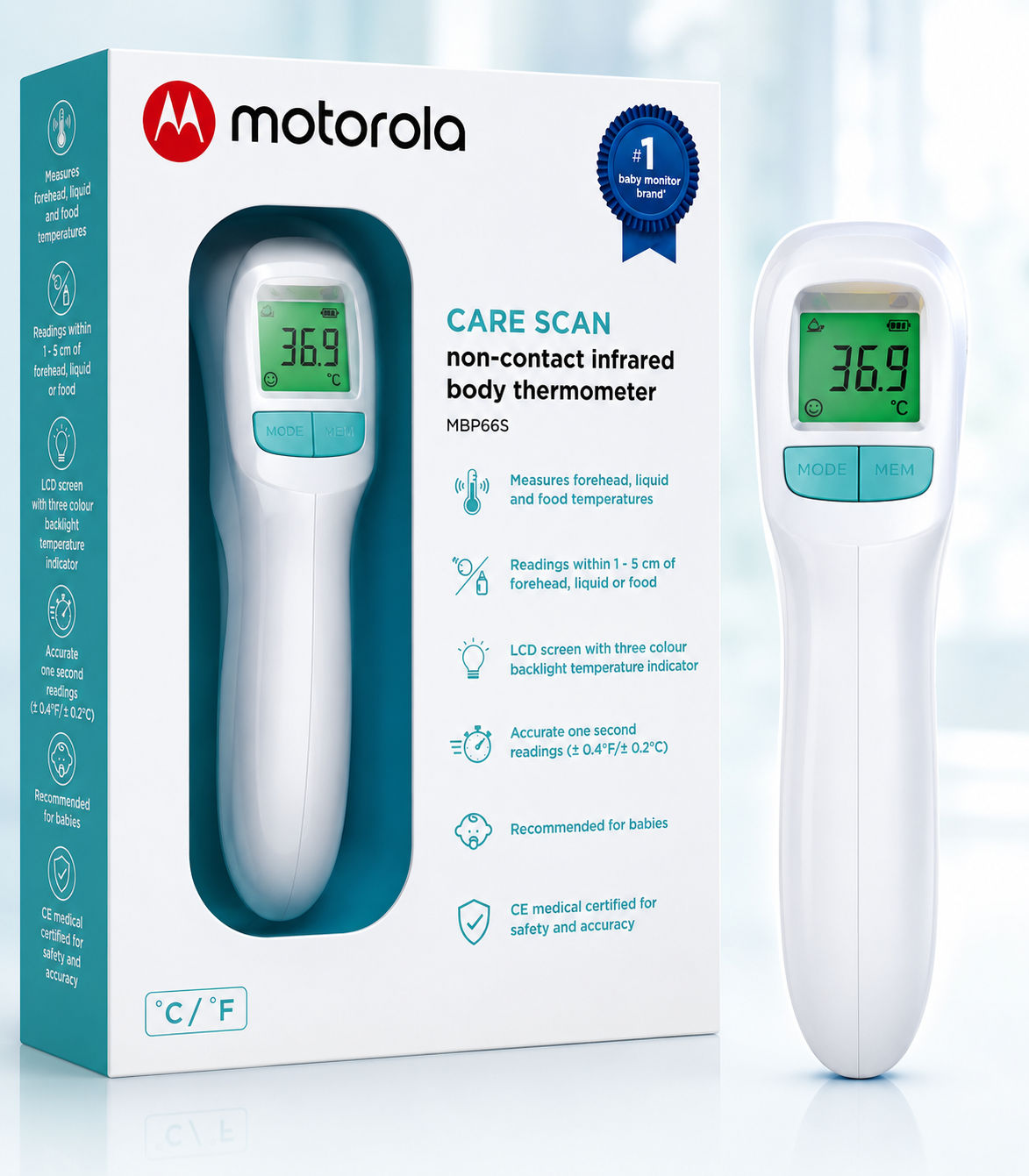 Motorola Care Scan MBP66S Infrarot Thermometer Kontaktlos Fieberthermometer C1