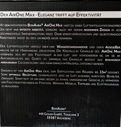 BonAura AirOne Max Luftentfeuchter 980g Granulat bis 33m² ohne Strom HA28