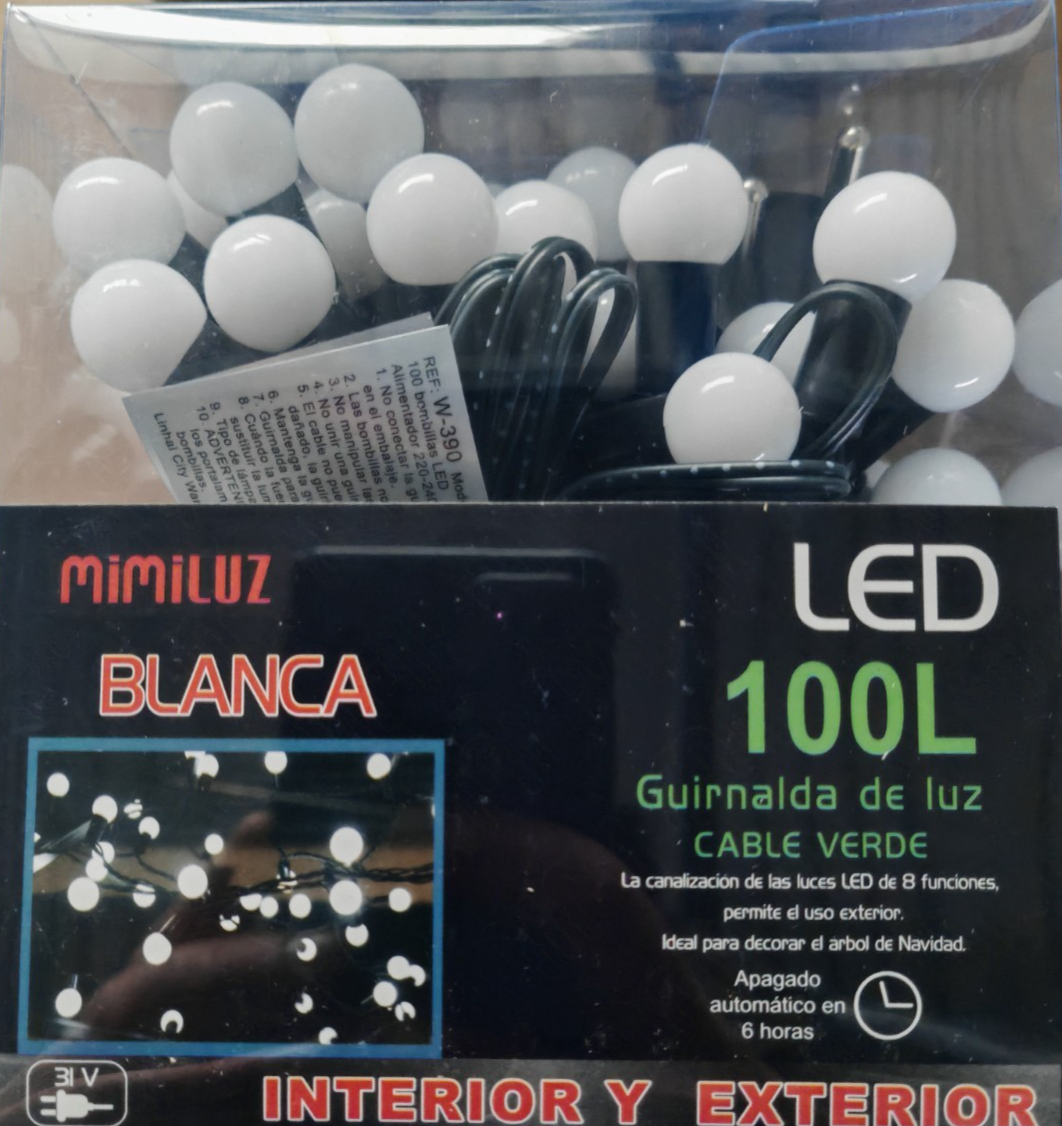 MIMILUZ LED Lichterkette 100 LEDs Weiß Grünes Kabel IP44 Timer Außen Innen HA35