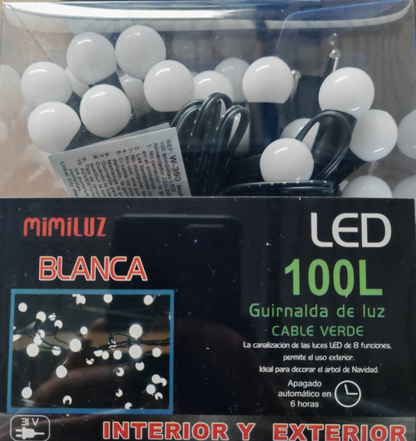 MIMILUZ LED Lichterkette 100 LEDs Weiß Grünes Kabel IP44 Timer Außen Innen HA35