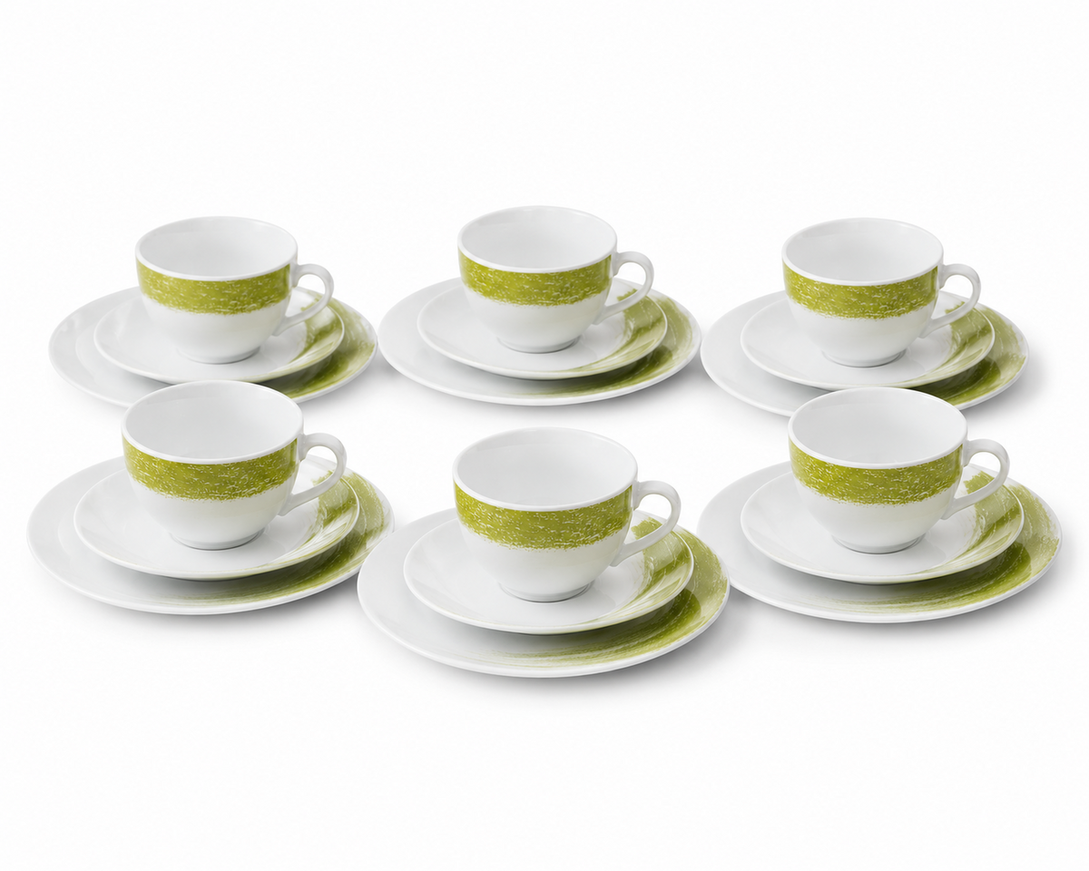 Arte Viva Allegra Moda Kaffeeservice 18tlg Grün Tassen Teller Set Porzellan HA18