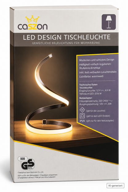 CASZON LED Design Tischleuchte Warmweiß Dimmbar Spirallampe 4,8W 18x18cm HA33